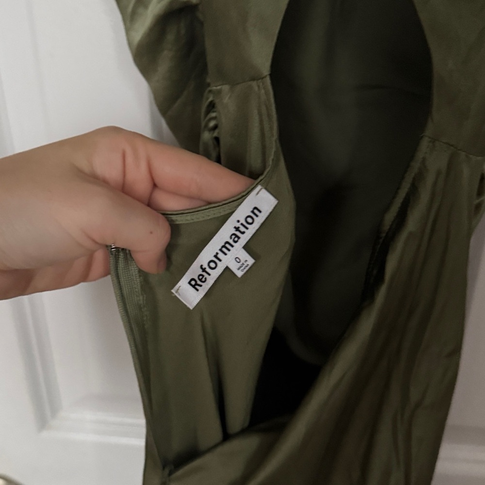 Reformation Casette Silk Maxi Dress in Artichoke Green - Picture 9 of 9